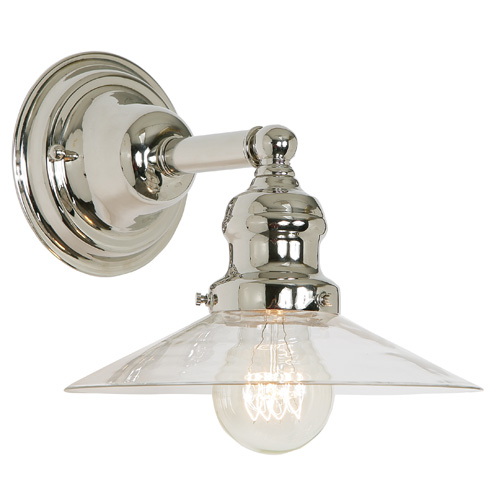 JVI Designs 1210-15 S1 One light Union Square wall sconce polished nickel finish 8" Wide, clear mouth blown glass shade
